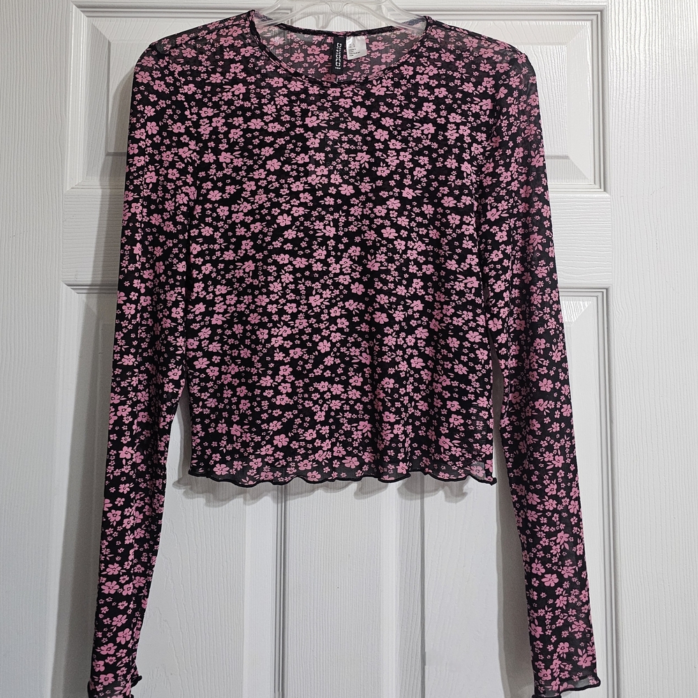 Floral Long Sleeve Top - Pink and Black